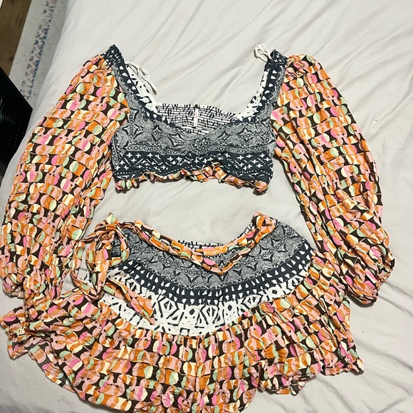 Free People Dresses & Skirts - Free People Two piece set - Multicolor Patterned long sleeve and mini skirt